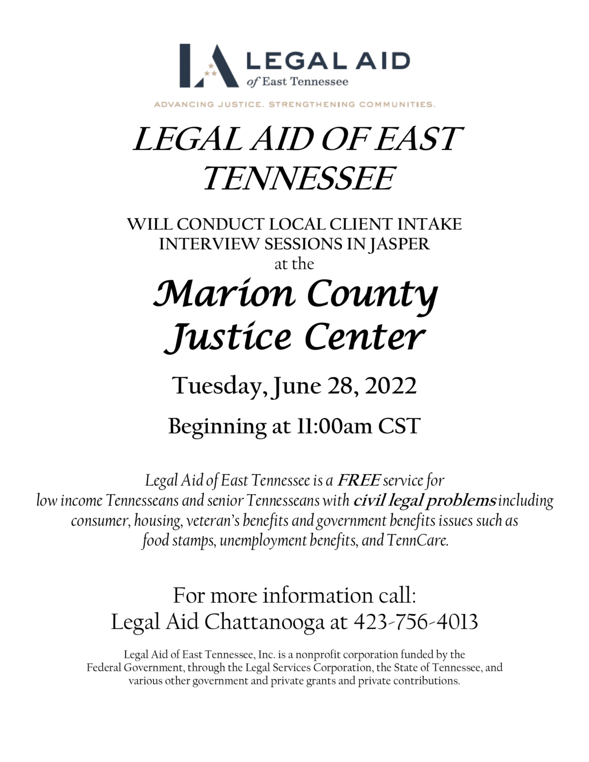 MARION COUNTY INTAKE JUSTICE CENTER Legal Aid of East Tennessee